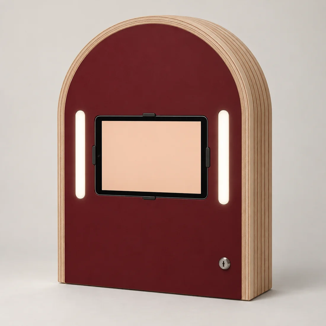 Concept visualisation of the Stack cabinet: repeated plywood rings stacked and sanded to a curve
